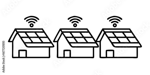 Vector art of smart home community with solar panels