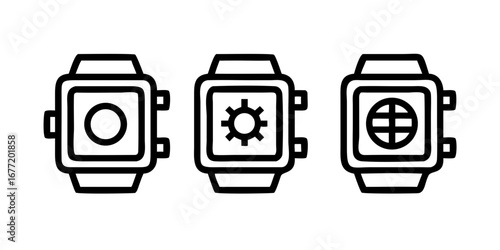 Vector art of smartwatch icons showing different applications