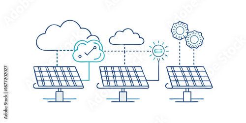 Vector art of solar panel renewable energy with cloud