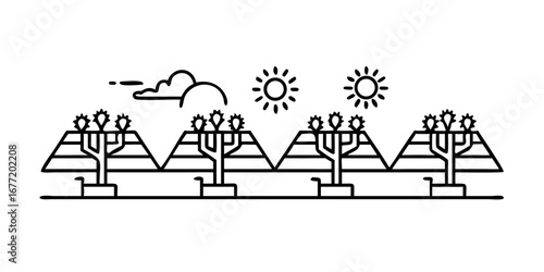 Vector art of solar panels with sun and cloud