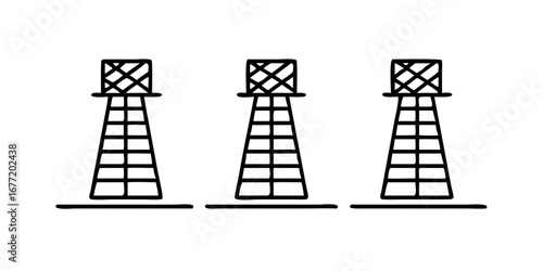 Vector art of three oil derricks representing the oil industry