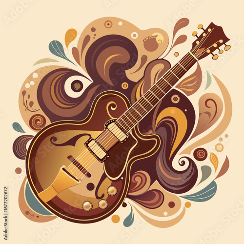 Jazz Guitar with Abstract Swirls