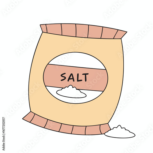 Bag of salt with spilled granules white