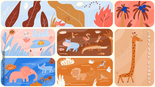 Save the Planet Vector Illustration with animals