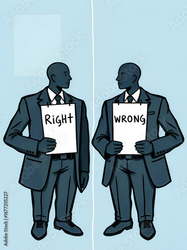 After careful consideration, business people make a choice between right and wrong, reflecting the choices made by enterprises in difficult situations