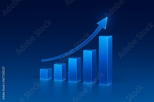 Free Download Glowing blue bar graph with upward trending arrow symbolizing growth and success - GFXLoad