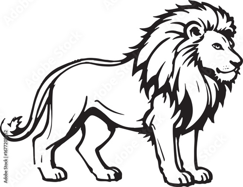 Majestic Lion Line Art Illustration | Bold Black and White Outline Drawing for Tattoo, Logo & Design Reference