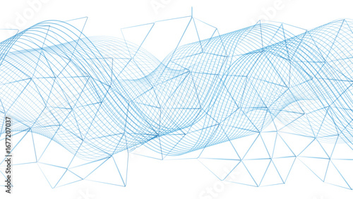 Abstract wave design with dynamic flowing blue lines on a white background. Smooth curves and gradient tones of light to deep blue motion. Airy and minimal, suitable for technology, corporate