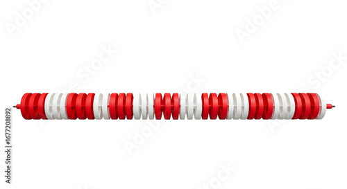 Red and White Swimming Pool Lane Rope Isolated on a White Background.