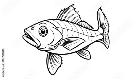 Cod fish Kids vector line art and silhouette t shirt design, elegant detailed illustration, perfect for printable coloring pages, art therapy relaxation and stress relief activities.