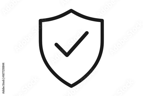 Security shield with checkmark line icon. Concept of protection, safety, guarantee, and insurance. Approved, certified, and verified pictogram. Data privacy and cybersecurity.