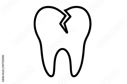 Broken tooth line icon. Cracked tooth concept. Tooth decay, dental caries symbol. Toothache, pain, sensitive teeth. Damaged enamel vector. Oral care and dentistry problem.