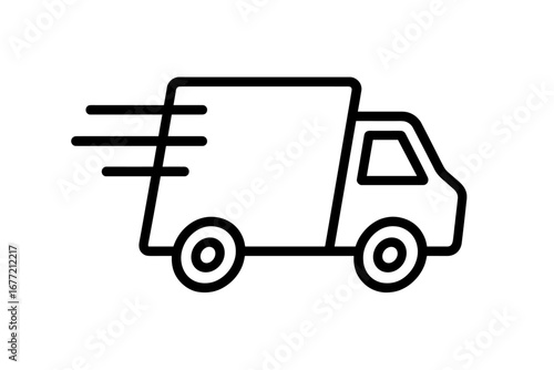 Fast delivery truck icon for express shipping service. Logistics and transport symbol. Quick cargo van moving with speed lines. Outline vector for business, web and mobile apps.