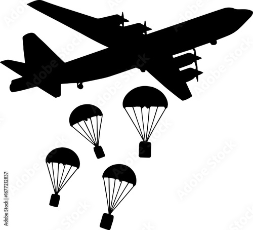Bomber Aircraft Dropping Parachutes ? Military Operation Silhouette