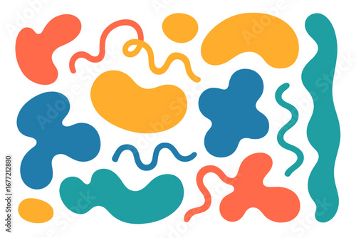 Colorful abstract shapes and liquid organic blob forms. Modern minimal fluid collection for contemporary graphic design. Playful vector elements for creative backgrounds, posters.