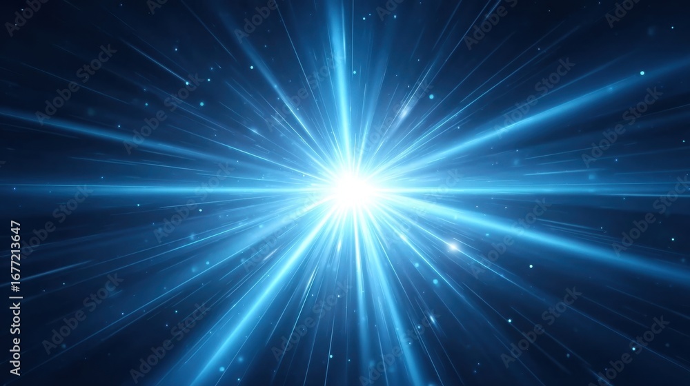Fototapeta premium Radiant Explosion of Blue Light with Energetic Rays in a Dark Cosmic Background for Abstract and Sci-Fi Visuals