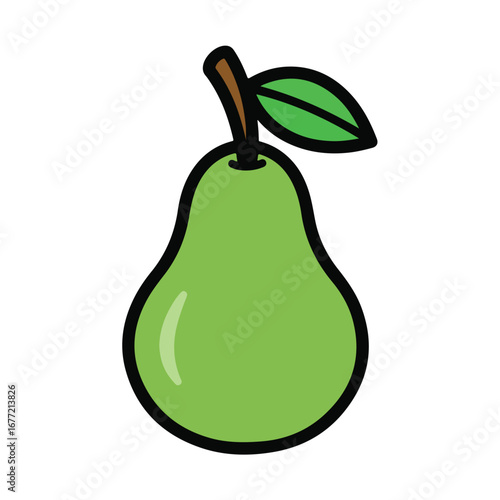 Cartoon illustration of a single green pear