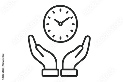 Progress bar above open hands icon, thin line vector illustration with transparency for websites, apps, books, cards, digital UX, user interface design, business dynamics