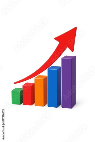 Free Download Colorful bar graph with upward trending red arrow showing growth and success - GFXLoad