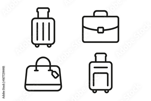 Suitcase briefcase baggage luggage line icons collection, minimalistic linear pictograms for travel, business, web design, apps, social media, banners, and digital graphics