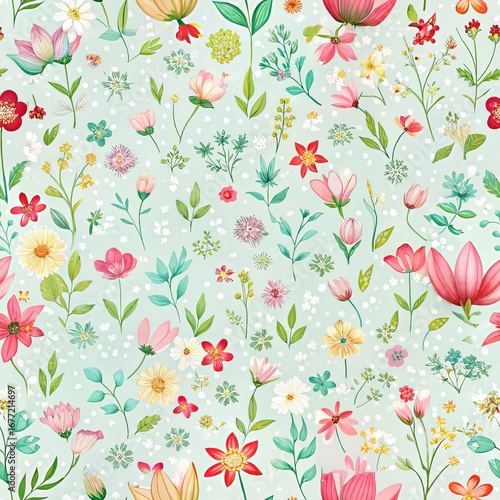 Seamless floral pattern with spring flowers illustration