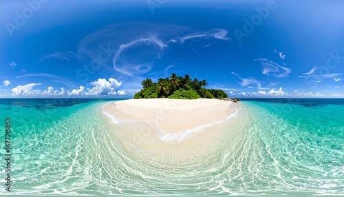 Fototapeta Naklejka Na Ścianę i Meble -  Idyllic tropical island with pristine white sand beach with turquoise ocean, and blue sky.