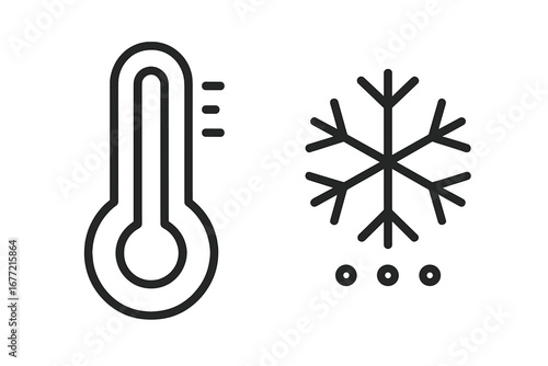Modern thermometer and snow icons in outline style for design, apps, social media, weather concepts, winter elements, temperature symbols, digital graphics, vector cartoon illustration set