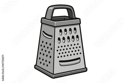 Six-Sided Kitchen Grater for Shredding, Slicing, and Grating Various Ingredients, Vector Cartoon Illustration with Transparent Background, Cooking Tool for Food Preparation