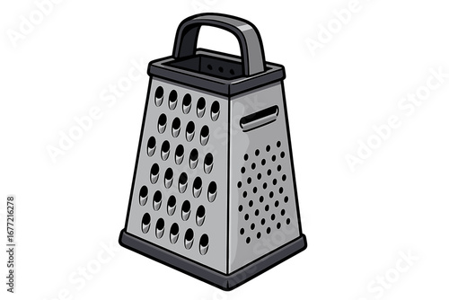 Multifunctional Six-Sided Kitchen Grater for Shredding, Slicing, and Grating Various Cooking Ingredients, Vector Cartoon Illustration with Transparent Background