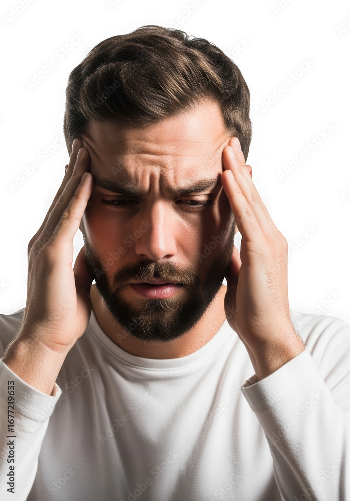 Naklejka premium Man with headache isolated on transparent background