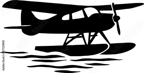 Seaplane Landing on Water ? Aviation Silhouette Vector With White Background 