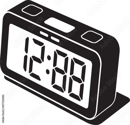 Digital alarm clock silhouette showing time isolated on white background