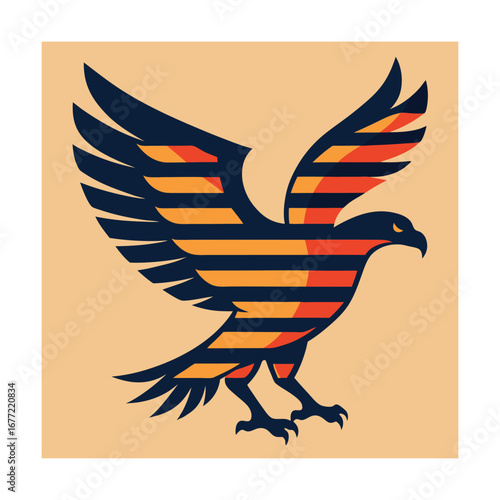 Striking Eagle Illustration with Orange and Blue Stripes