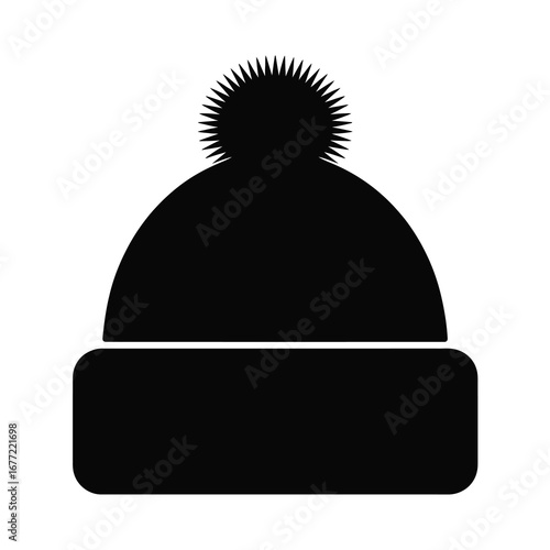 Winter hat silhouette vector icon warm bobble cap simple style graphic