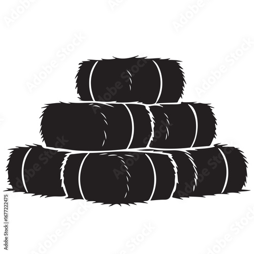 Stacked Hay Bales Silhouette Vector Illustration