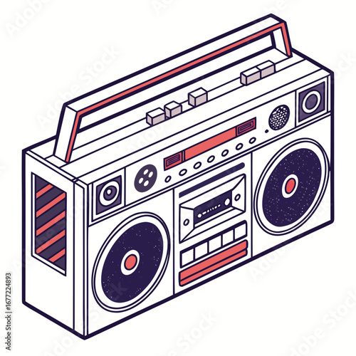 Boom Box Vector | Generative AI Linocut Silhouette Design for Retro Music Art