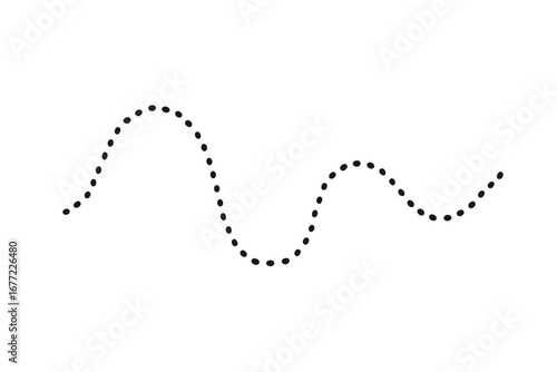 Wavy dotted line path. Simple trace route or trajectory. Abstract geometric shape element for design. Minimalist vector graphic with dashed or dotted pattern. Isolated.