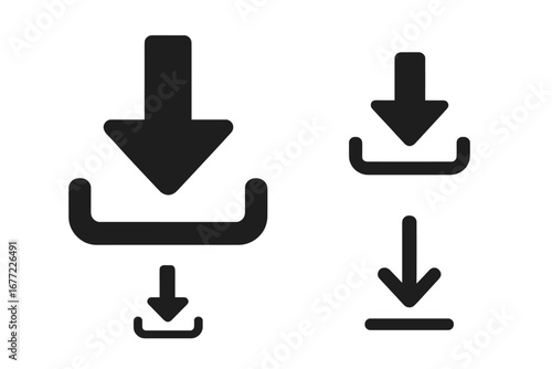 Download icon set. Arrow down symbol collection. Vector graphic element for web and app design. UI UX interface button. Save data, install software, transfer file concept.
