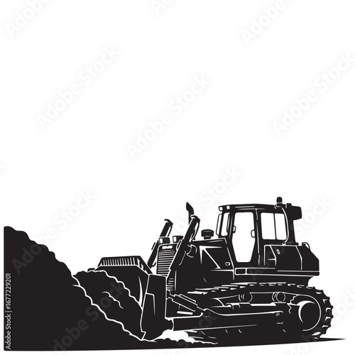 Heavy Construction Bulldozer Pushing Earth Silhouette