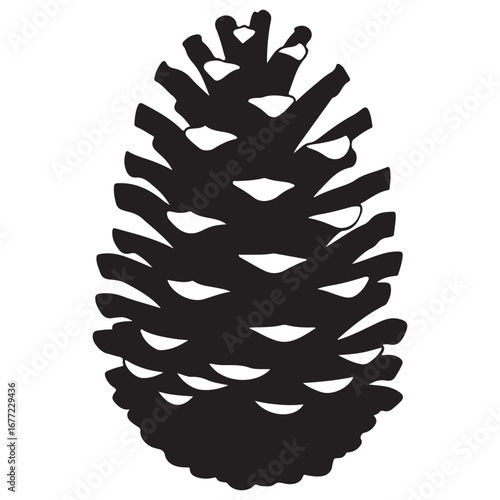 Graphic Black Pine Cone Silhouette on White Background