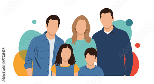 Modern family portrait representing unity, love, and togetherness in a colorful illustration