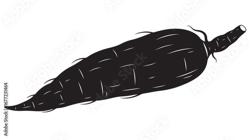 Tableau sur toile Isolated Black Silhouette of a Tropical Cassava Root Vegetable