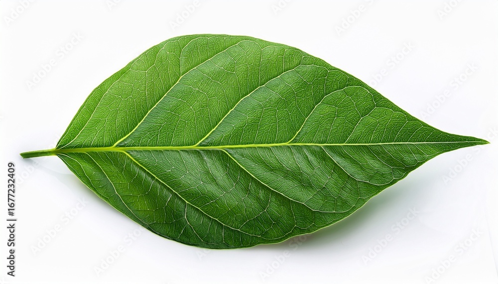 Obraz premium vibrant green leaf with intricate textures and natural patterns isolated on a white background