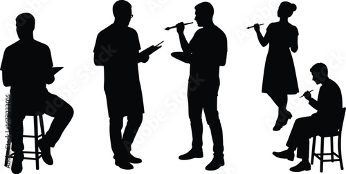 Artist silhouette illustration, people painting, creative drawing, art sketching, painter figure, artistic expression, design silhouette, creative hobby, art concept