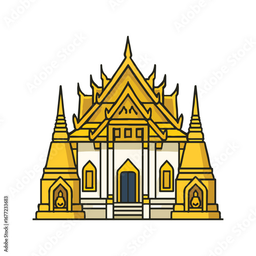 Golden Grand Palace Temple in Thailand, a beautiful architectural landmark, vector illustration