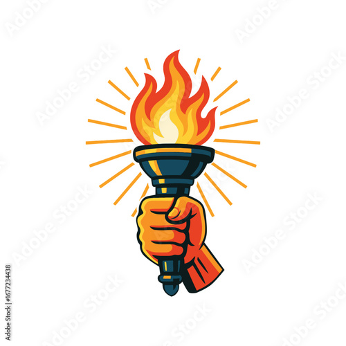 Vibrant burning torch with a strong flame, representing passion, inspiration, and enlightenment, vector illustration