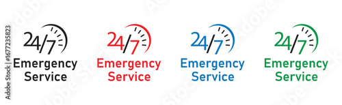 24/7 emergency service icon set, multicolor design