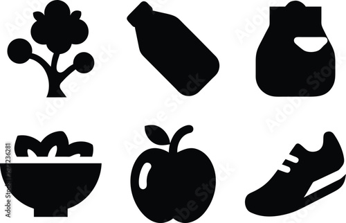 Healthy lifestyle and mental wellness icons for a balanced life