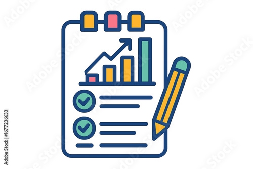 Chart and checklist on clipboard representing business analysis results planner layout