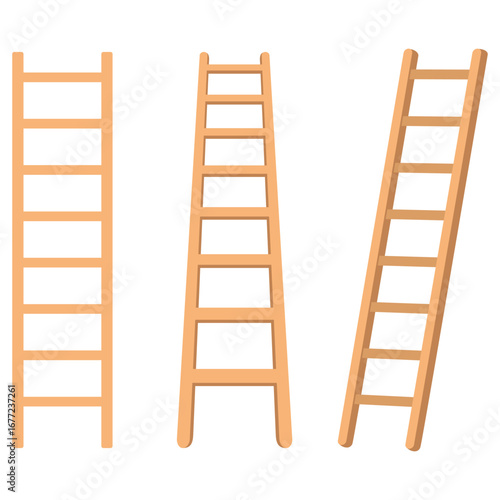 Collection of clean and modern wooden ladders, essential tools for reaching new heights, vector illustration